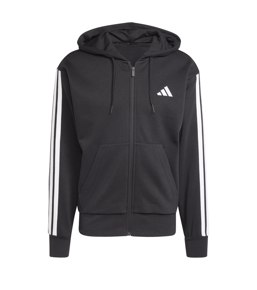Adidas 3-Stripe Full Zip Fleece Hoodie Black