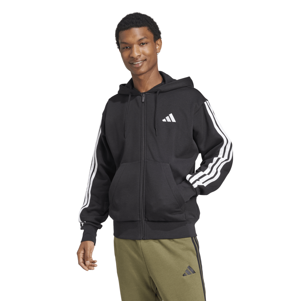 Adidas 3-Stripe Full Zip Fleece Hoodie Black