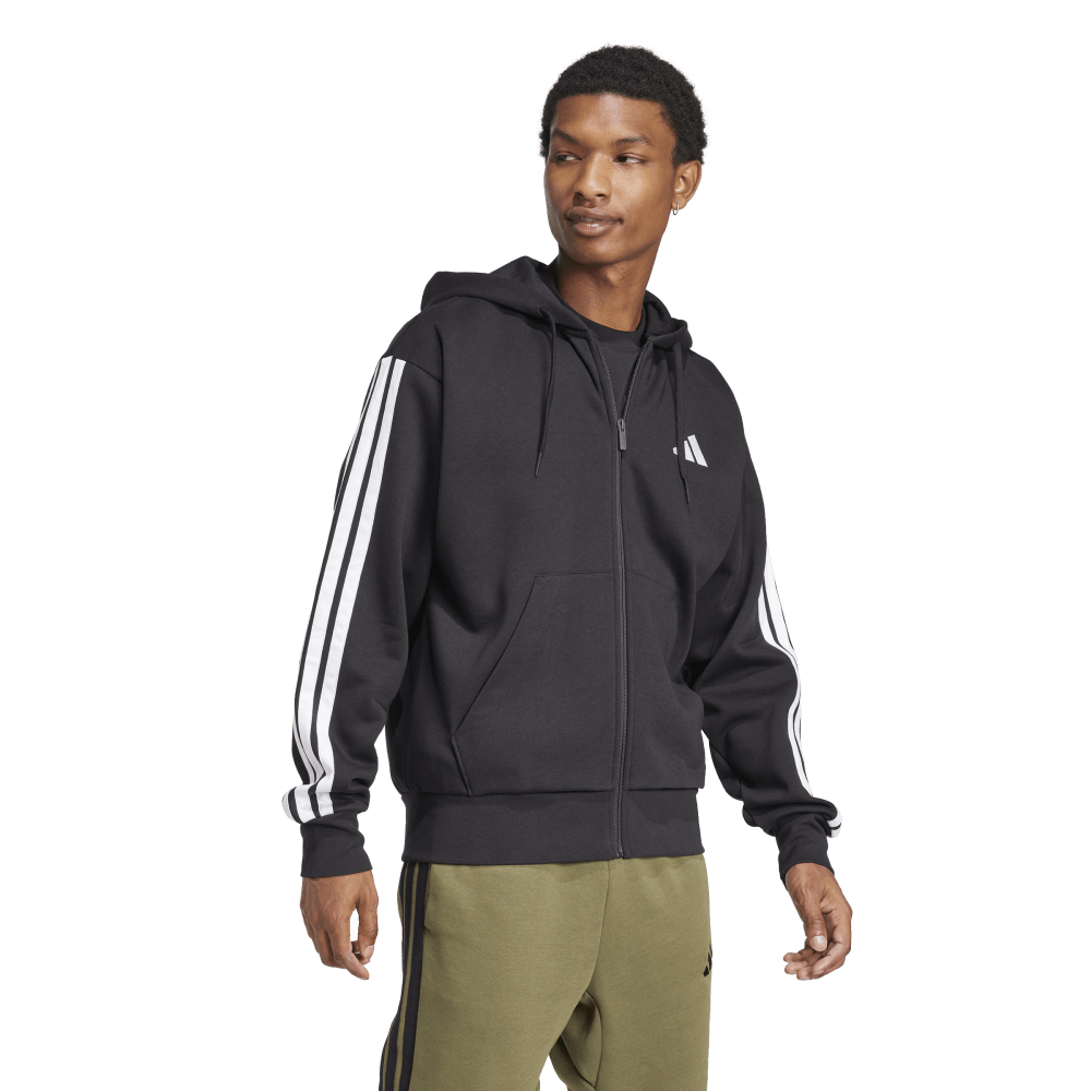 Adidas 3-Stripe Full Zip Fleece Hoodie Black