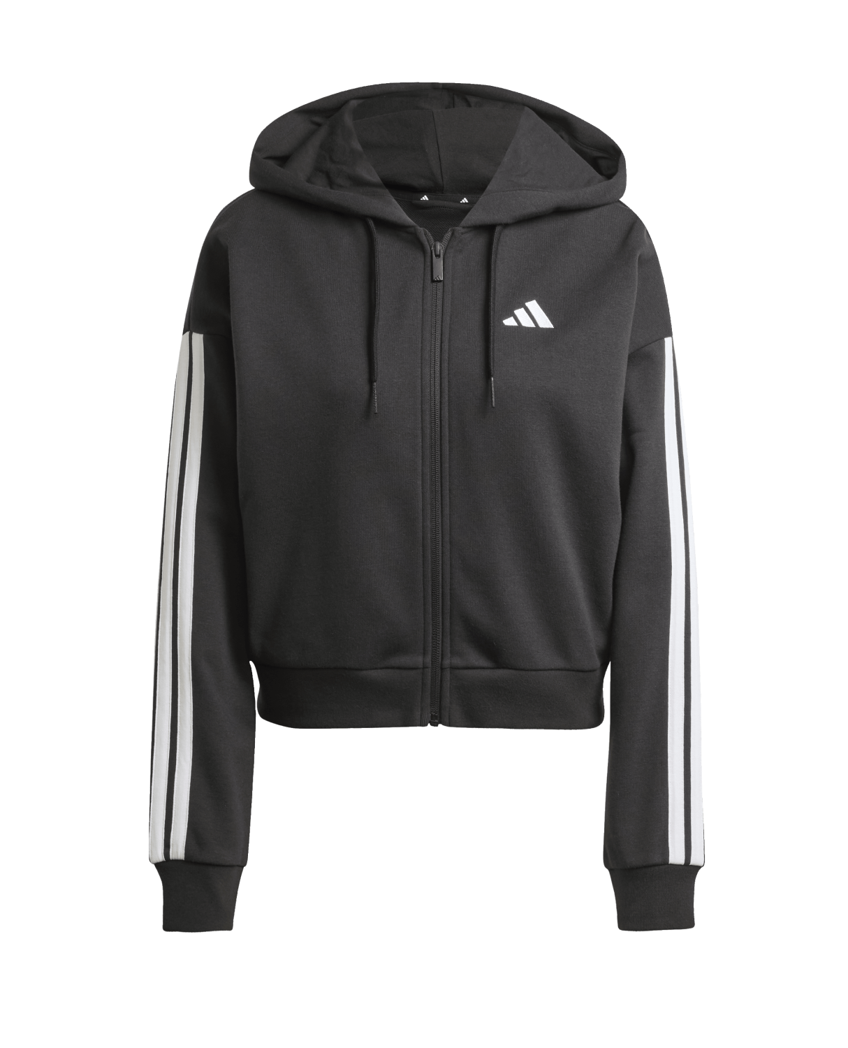 Adidas Womens 3-Stripe Full Zip Hoodie Black - Main Image