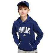 Adidas Kid's Collegiate Typography Hoodie Dark Blue
