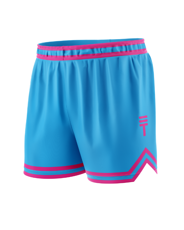 Triple Threat Kids Plain Diamond Basketball Short Teal/Pink