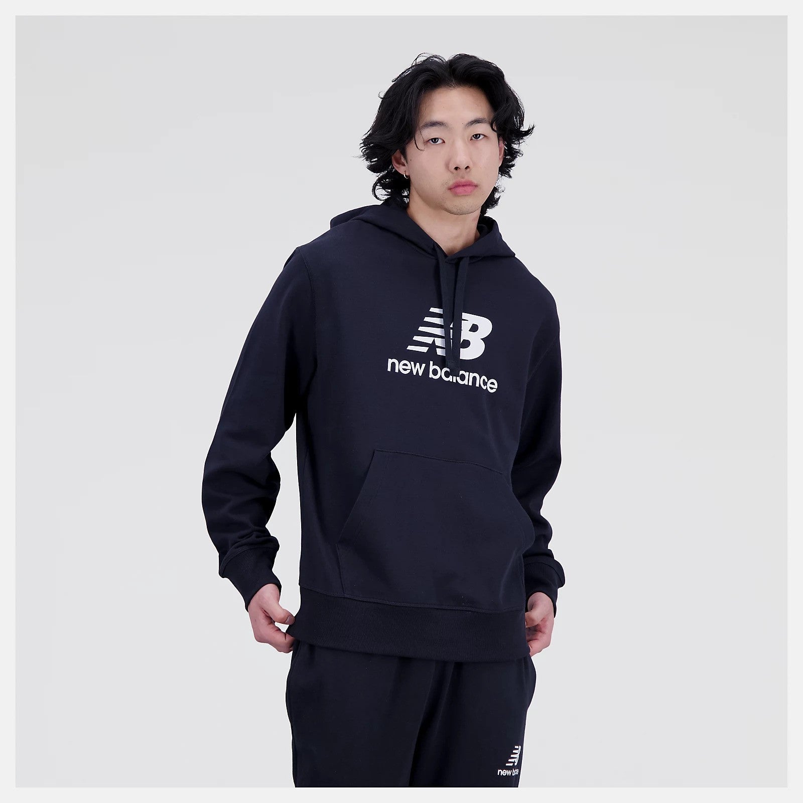 New Balance Essentials Stacked Logo French Terry Hoodie Black