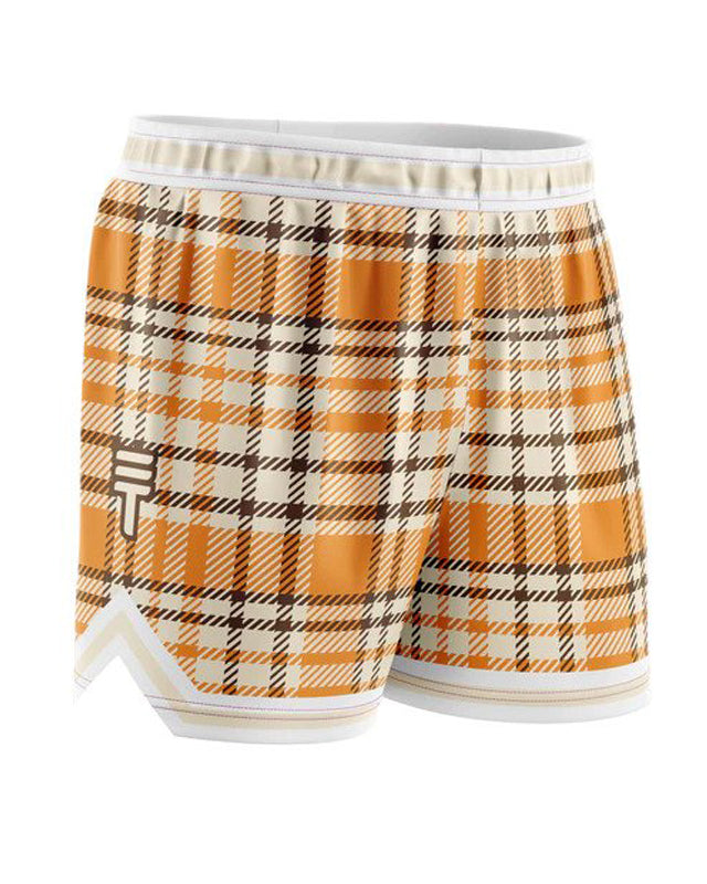Triple Threat Kids Tartan Basketball Short Orange & Brown