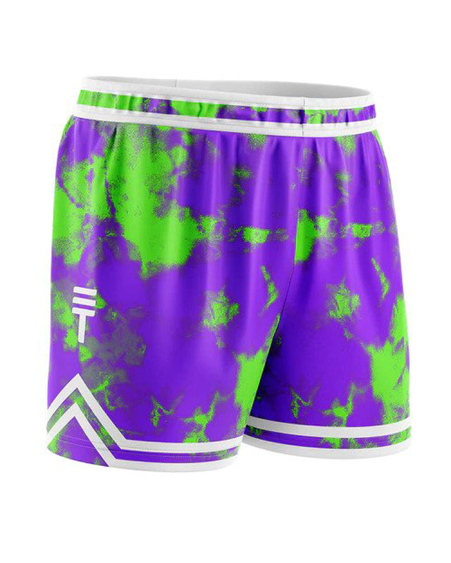 Triple Threat Tie Dye Basketball Short Purple & Green