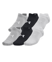 Under Armour Unisex Essential 6-Pack No-Show Socks Black/Grey