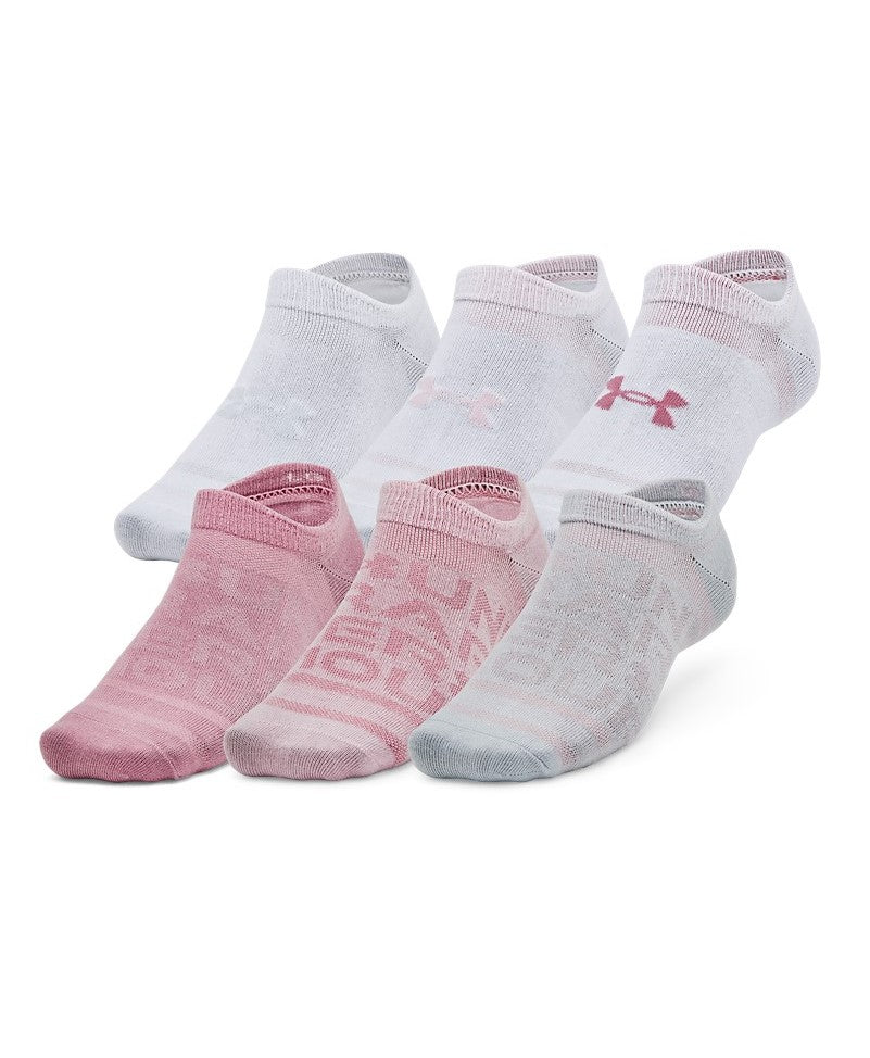 Under Armour Unisex Essential 6-Pack No-Show Socks Pink Elixir