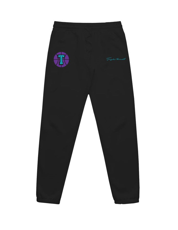Triple Threat Embroidered Script Round Logo Track Pant Black