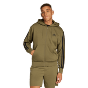 Adidas 3-Stripe Full Zip Fleece Hoodie Olive/Black
