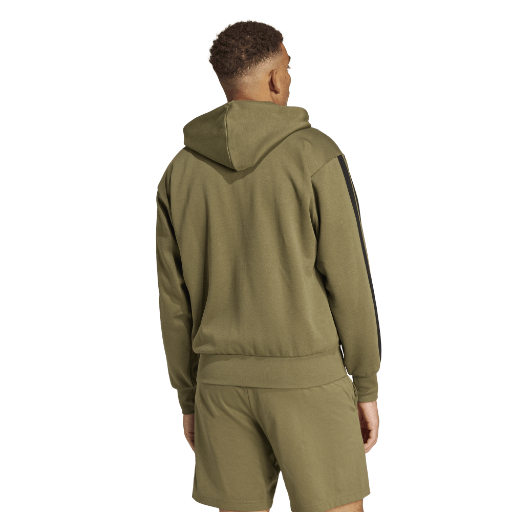 Adidas 3-Stripe Full Zip Fleece Hoodie Olive/Black
