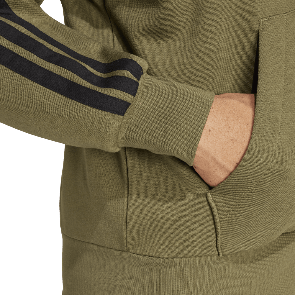Adidas 3-Stripe Full Zip Fleece Hoodie Olive/Black