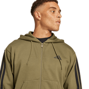 Adidas 3-Stripe Full Zip Fleece Hoodie Olive/Black