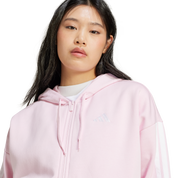 Adidas Women's 3-Stripe Full Zip Fleece Hoodie Pink