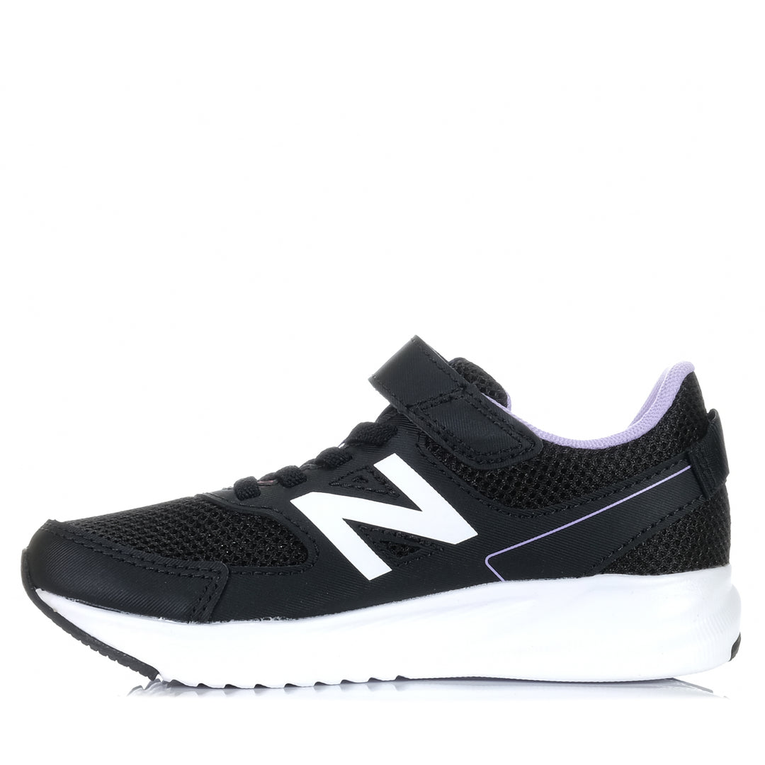 New Balance Kid's 570v3 Bungee Lace Shoe with Top Strap Black/Lilac