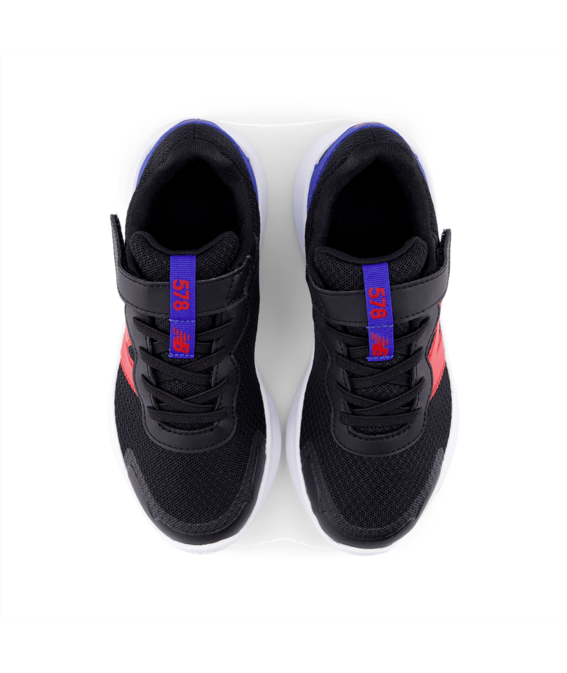 New Balance Kid's 578v1 Bungee Lace with Top Strap Shoe Black/Red/Royal