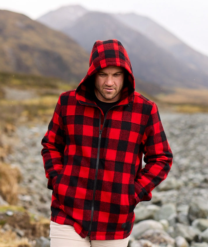 Swanndri red and black checked Hudson hoodie