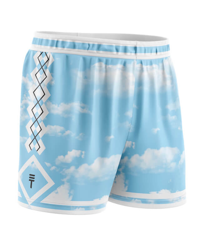 Blue kids shorts with cloud pattern